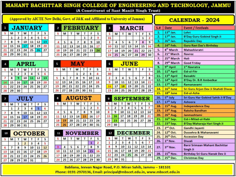 College Calendar 2024 MBS College Of Engineering And Technology